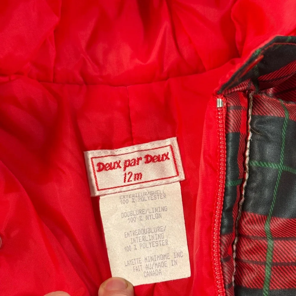 Vintage Deux par Deux Red Plaid Baby Snowsuit Bunting Hooded Footed 12M Canada